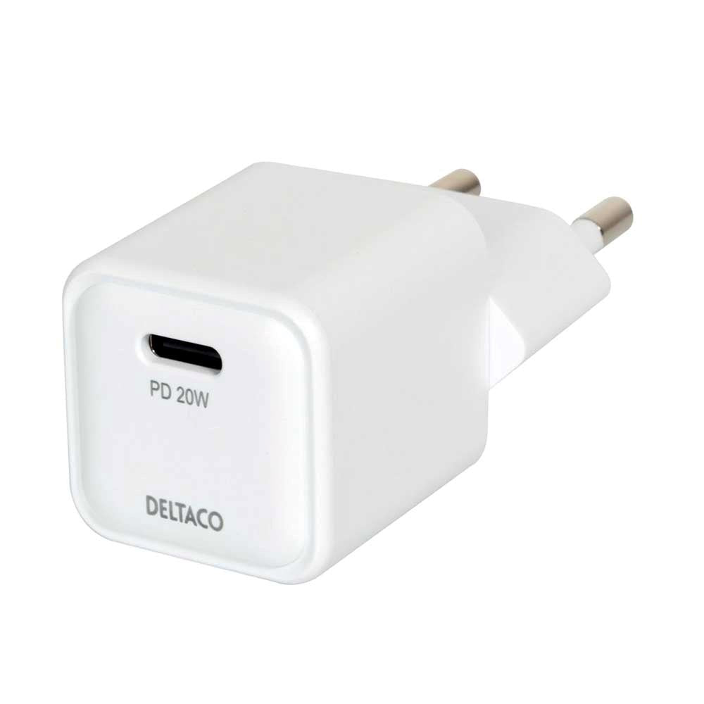 Deltaco PD 20W Mini Wall Charger w. USB-C - White