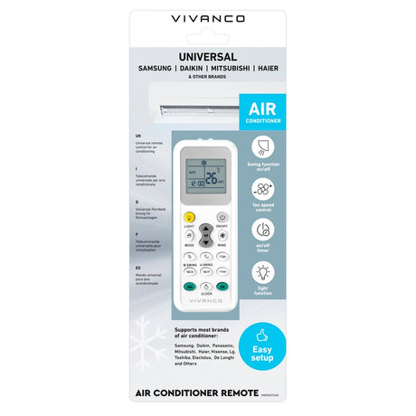 Vivanco Universal Remote Control for Air Conditioner with LCD Screen - White