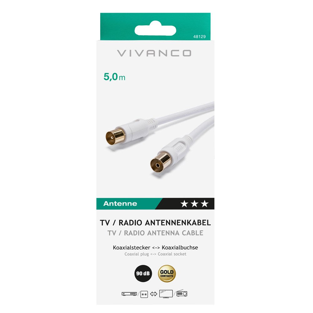 Antenna Cable Coaxial 90DB M-F - 5m White