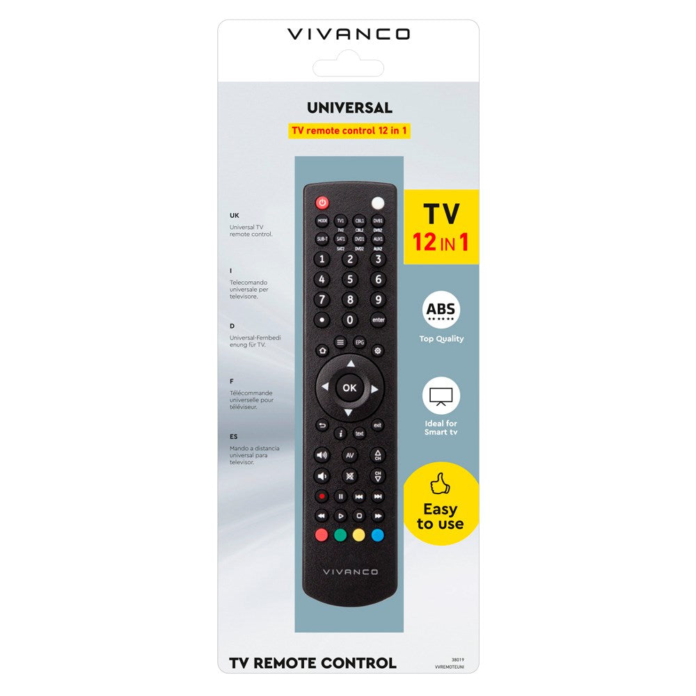 Vivanco Universal Remote Control for TV / Smart TV / DVD Player - Black