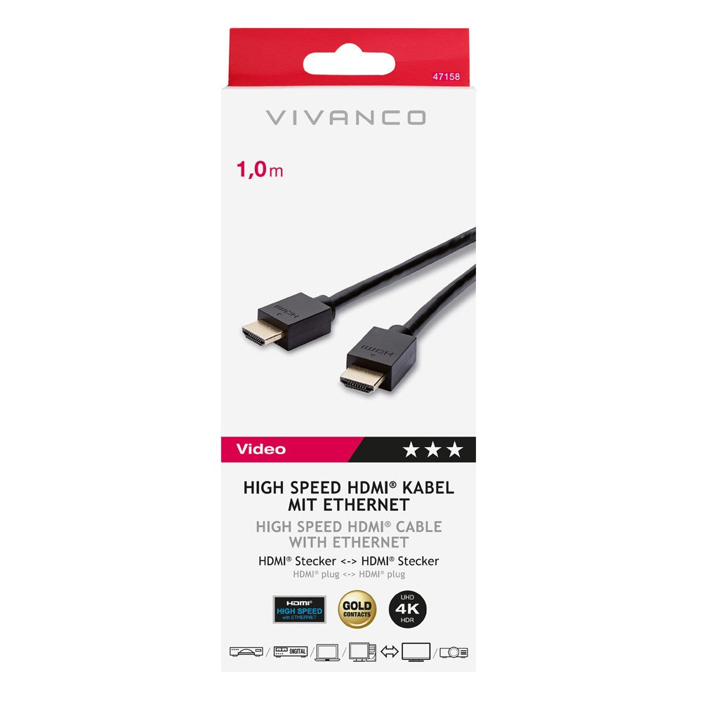Vivanco HDMI 2.0 Cable (Male to Male) 4K / 60Hz - 1m - Black